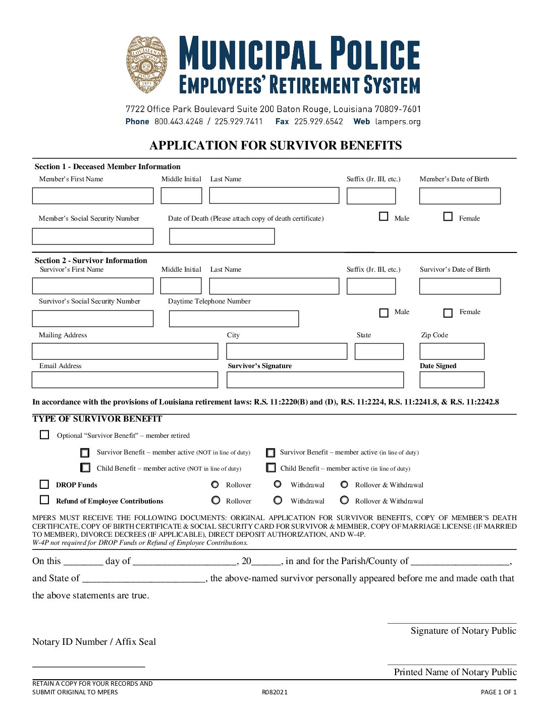 Survivor Benefits Application