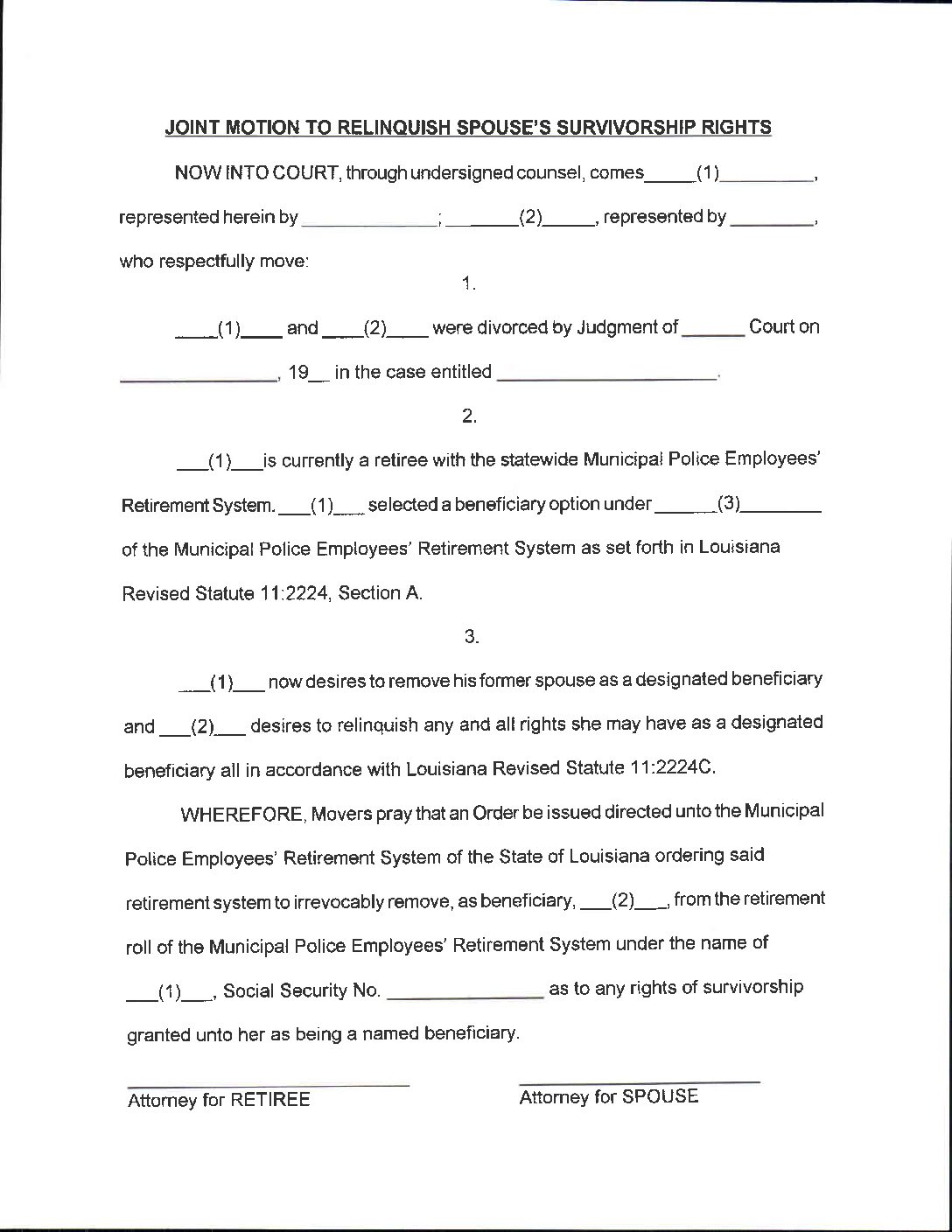Joint Motion To Relinquish Survivorship Rights – Sample