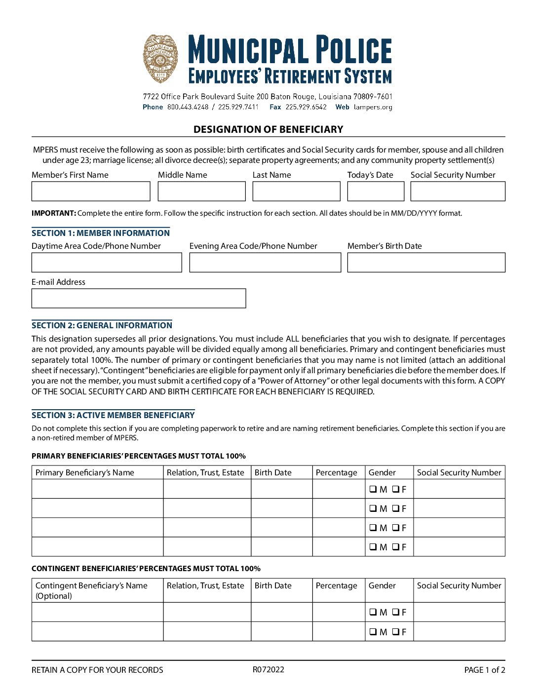 Beneficiary Designation Form