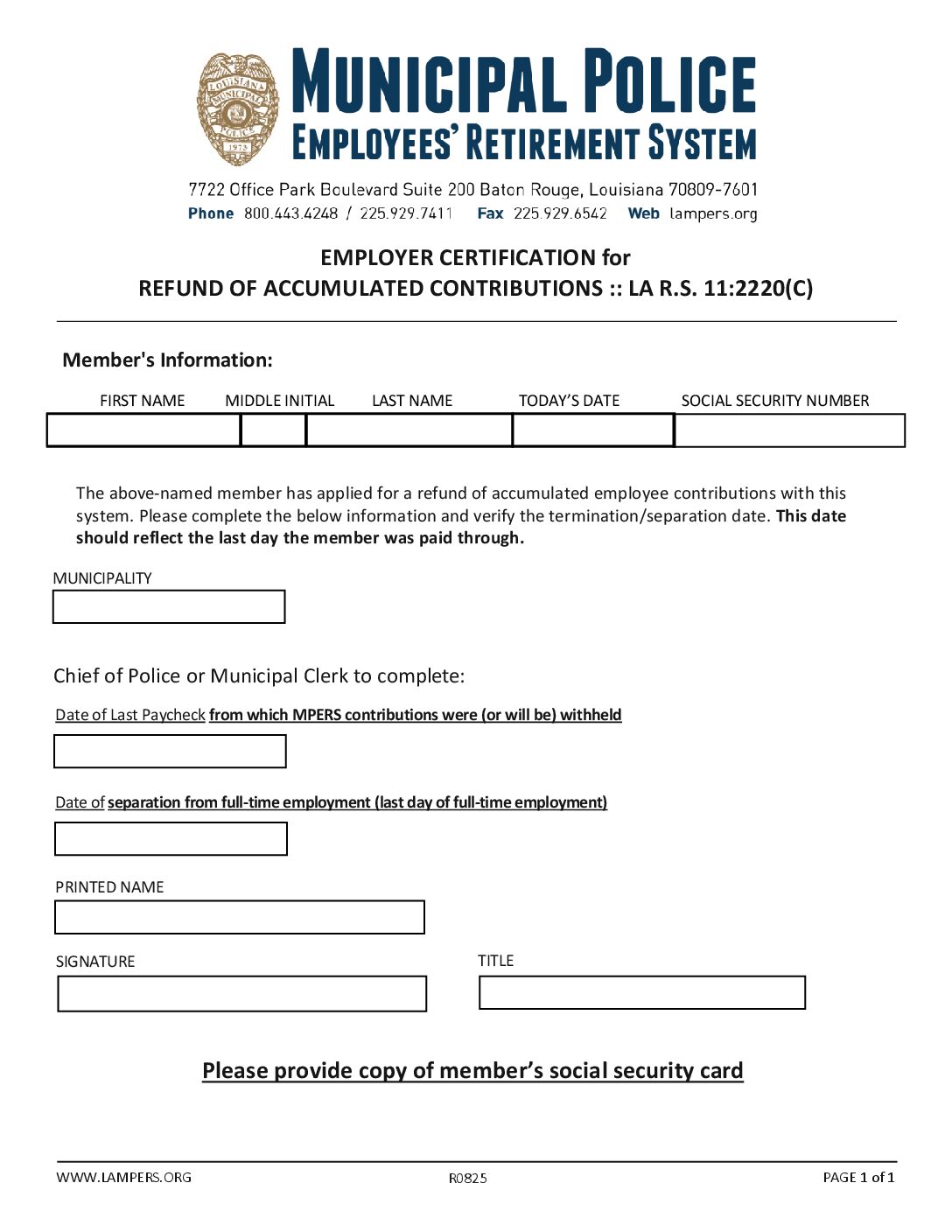 Employer Certification for Refund