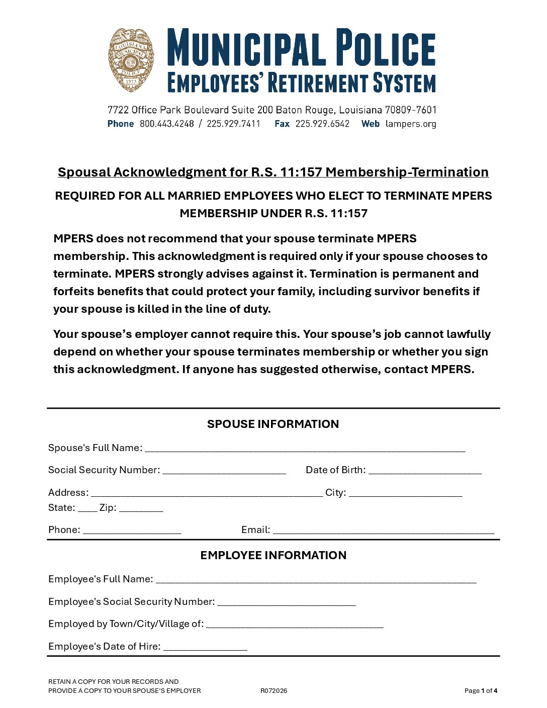 Affidavit – Spousal Acknowledgement